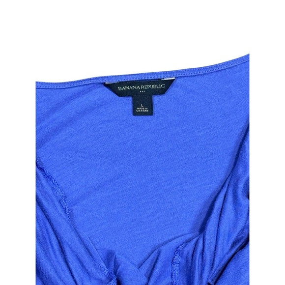Banana Republic Blue  Asymmetric Draped Ruffle Blouse Top size L Women's - Picture 3 of 11